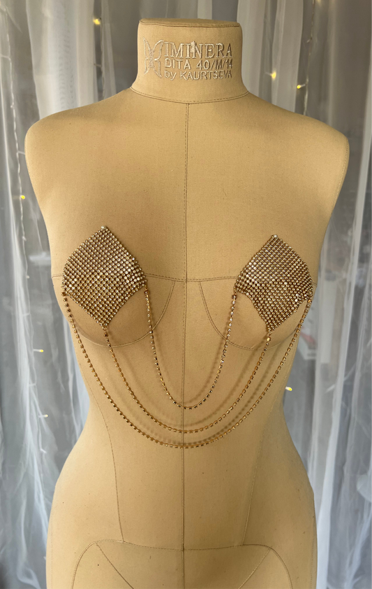 Gold Rhinestone Chain Pasties