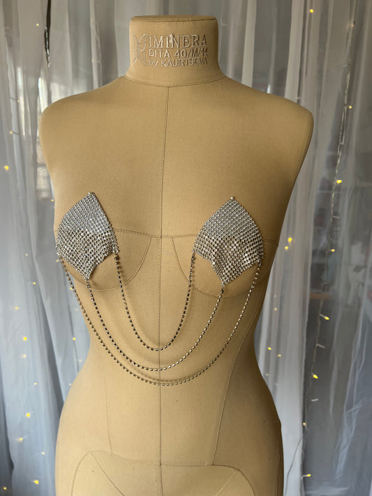 Silver Rhinestone Chain Pasties