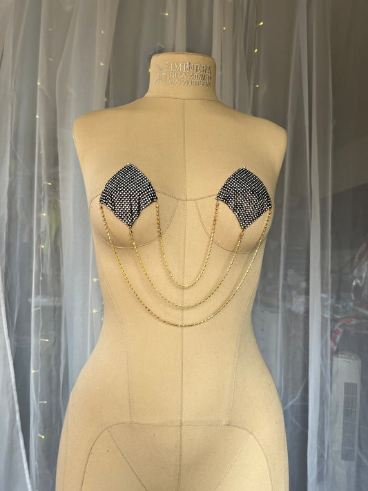 Black Rhinestone Chain Pasties