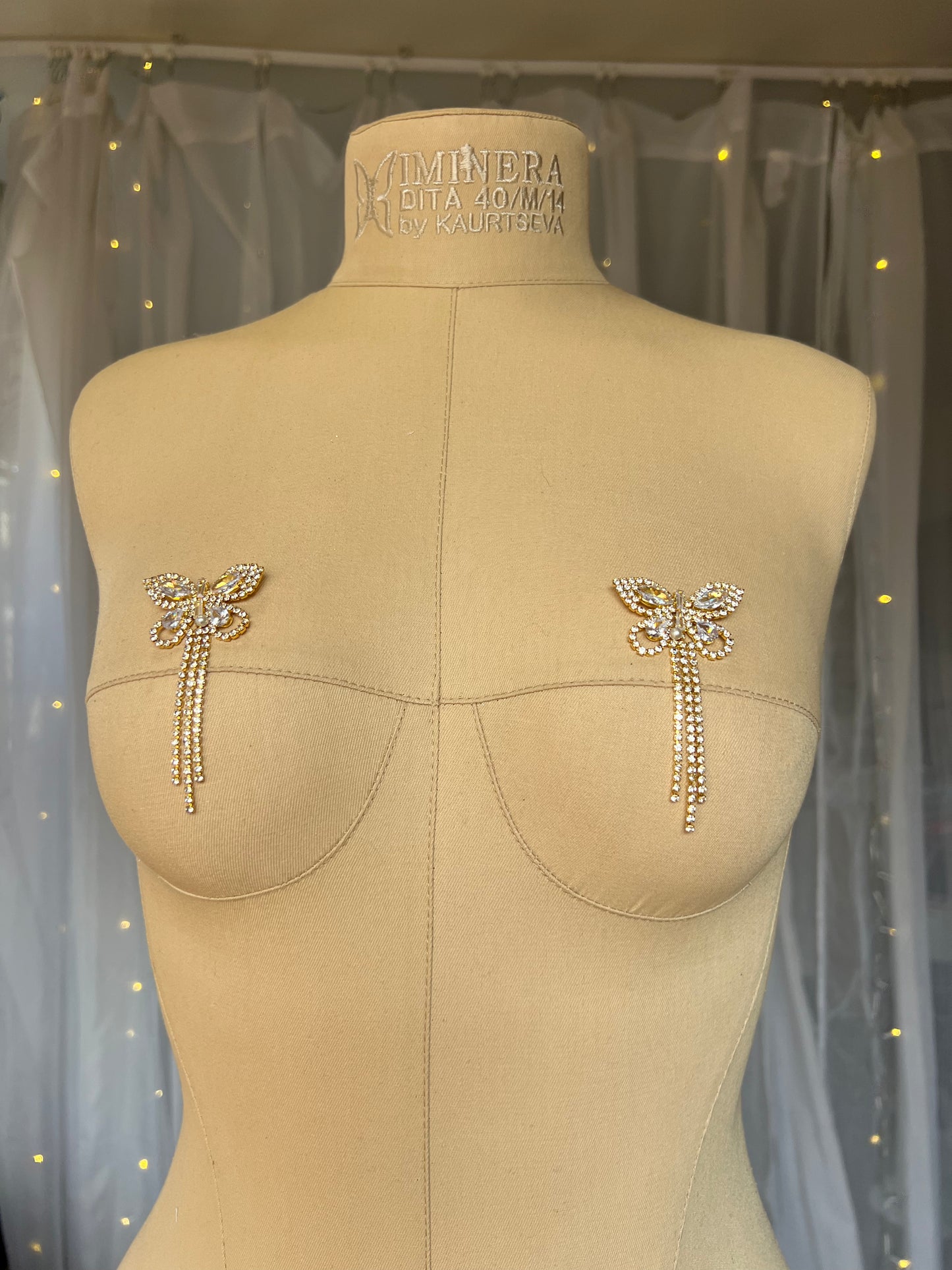 Gold Rhinestone Butterfly Pasties