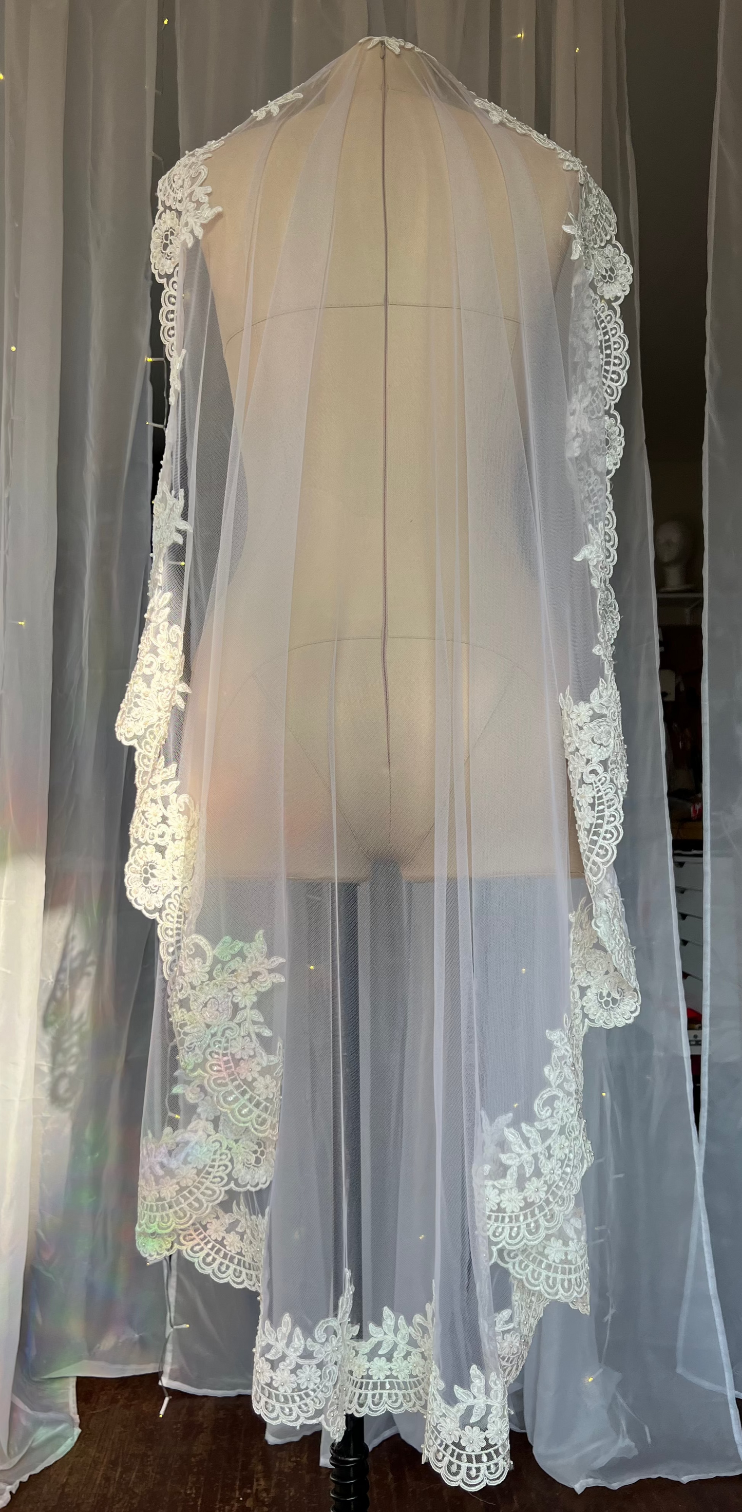 Beaded and Sequined Lace Bridal Veil
